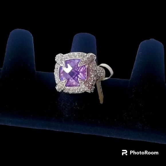 Chunky vintage Amethyst Halo rhinestone  ring - Picture 2 of 6